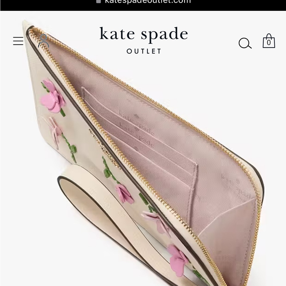 Kate Spade Meringue Lucy Floral Appliqué L Shaped Medium Wristlet NWT MSRP $179 - Picture 5 of 14